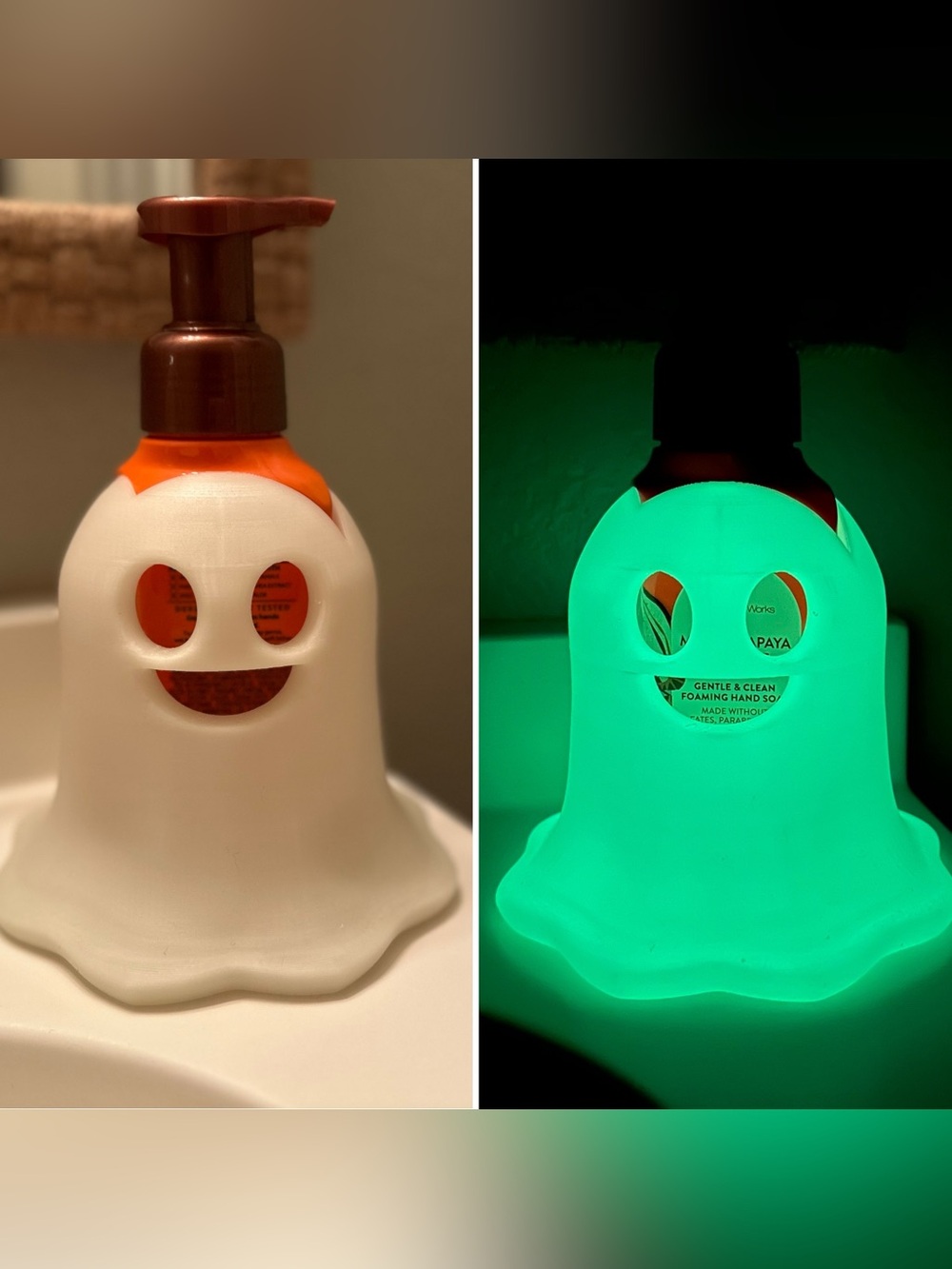 GREEN Glow-in-the-Dark Ghost Foaming Soap Holder for Bath & Body Works Bottles